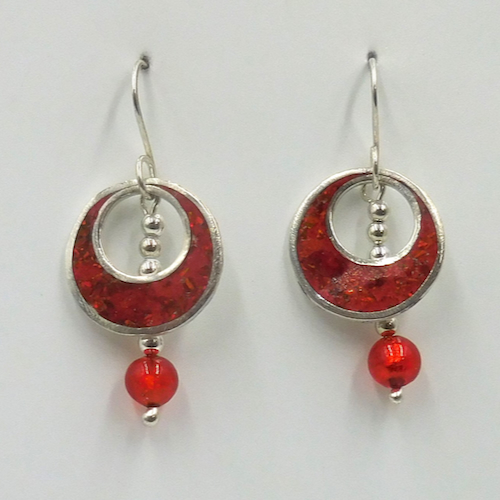 Click to view detail for DKC-2048 Earrings, Red Opal Inlay $150